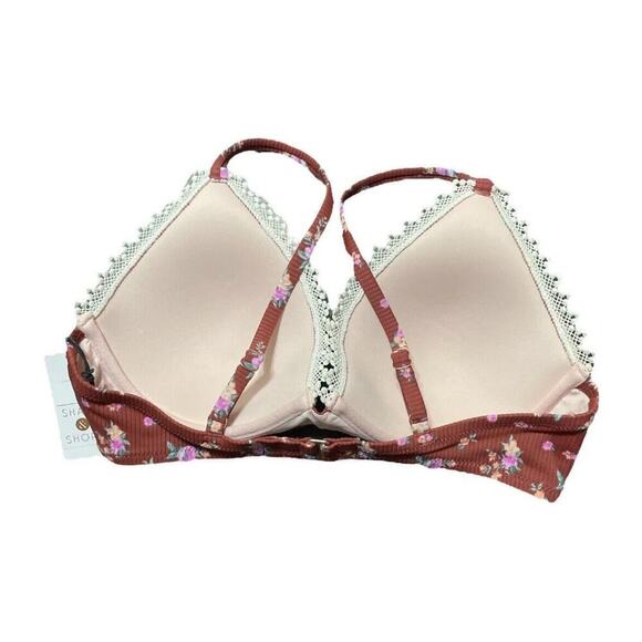 Shade & Shore Womens Red Floral Strap Flowers Swim Bikini Top Size 36C New - Picture 3 of 12
